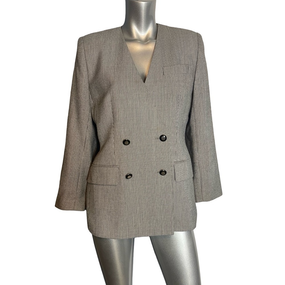 John Meyer vintage petite Women's Gray Double-Breasted Blazer 10p houndstooth